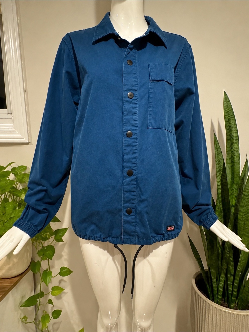 Dickies Blue Canvas Coach Jacket Snap Front Cotton Small